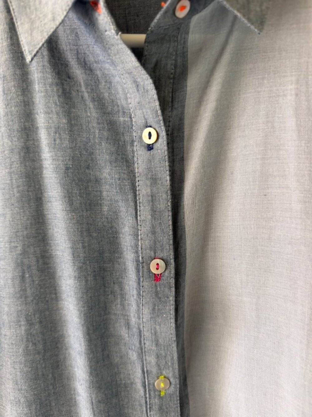 Manan Womens Button-down Chambray Shirtdress Size Large Linen Colorblock Casual - Picture 5 of 16